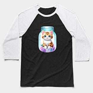 Cute Cat With Flowers Blooming In Mason Jar Baseball T-Shirt